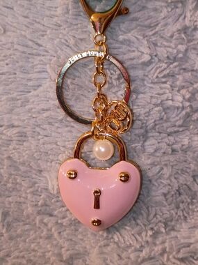 Juicy Couture Gold&Pink Heart Padlock Charm with Pearl Accent Great For Handbags